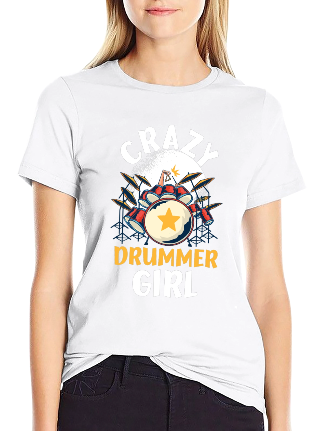 Camiseta Negra Crazy Drummer Girl