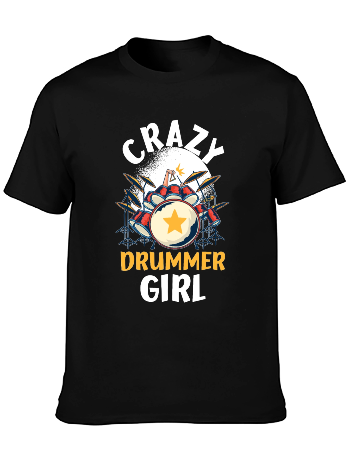 Camiseta Negra Crazy Drummer Girl