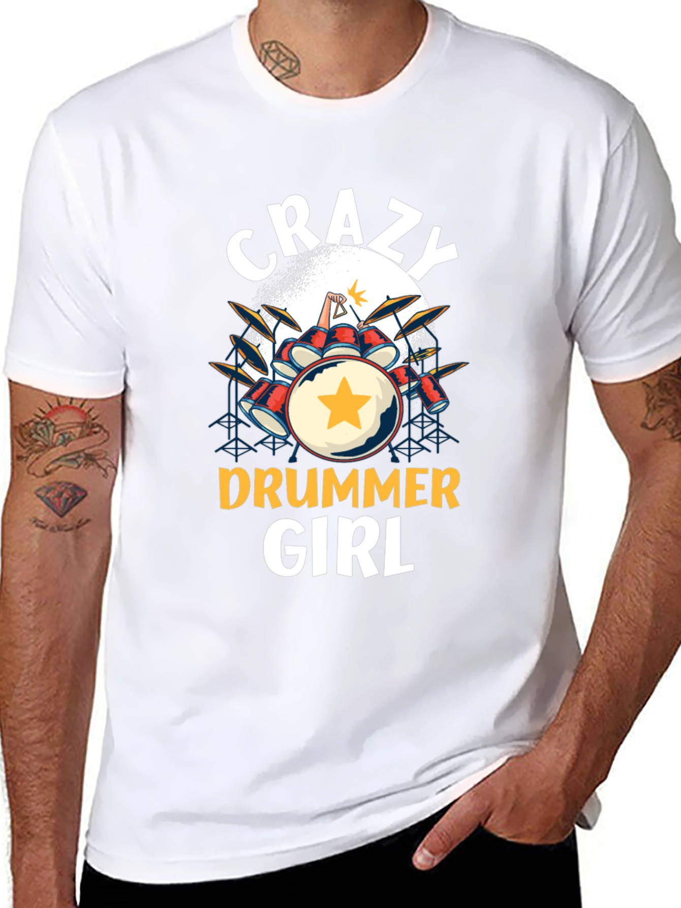 Camiseta Negra Crazy Drummer Girl