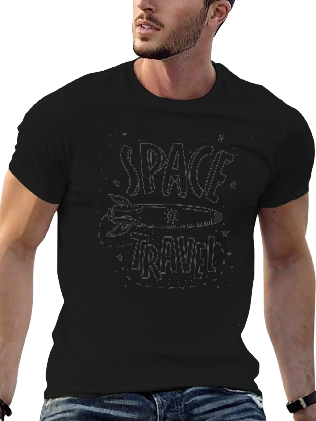 Camiseta Negra Espacio-Viaje Original Hombre