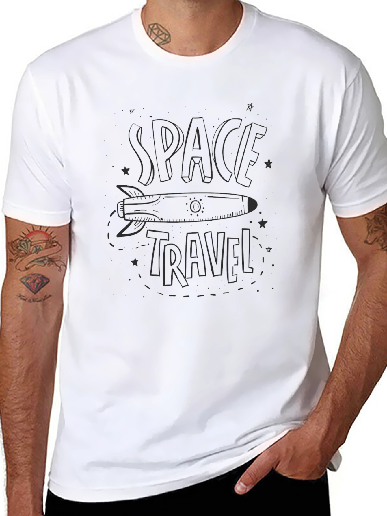 Camiseta Negra Espacio-Viaje Original Hombre
