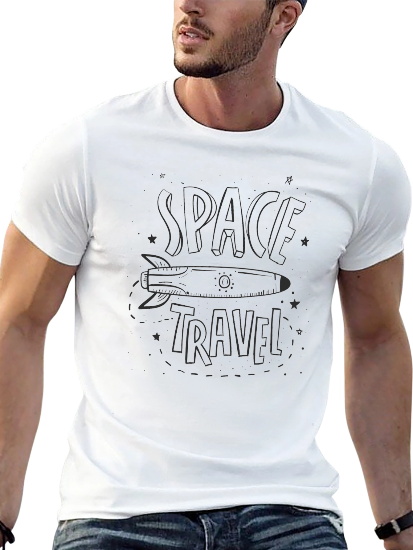 Camiseta Negra Espacio-Viaje Original Hombre