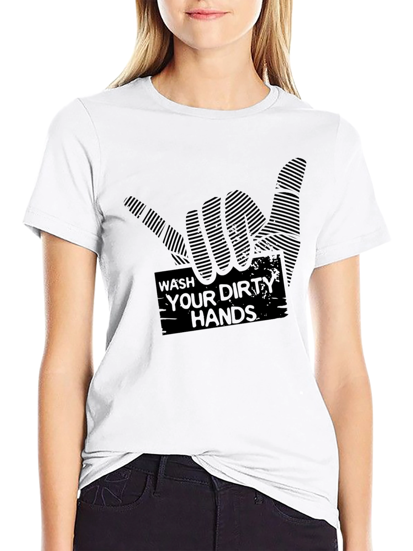 Camiseta Negra con Diseño Lava tus manos sucias