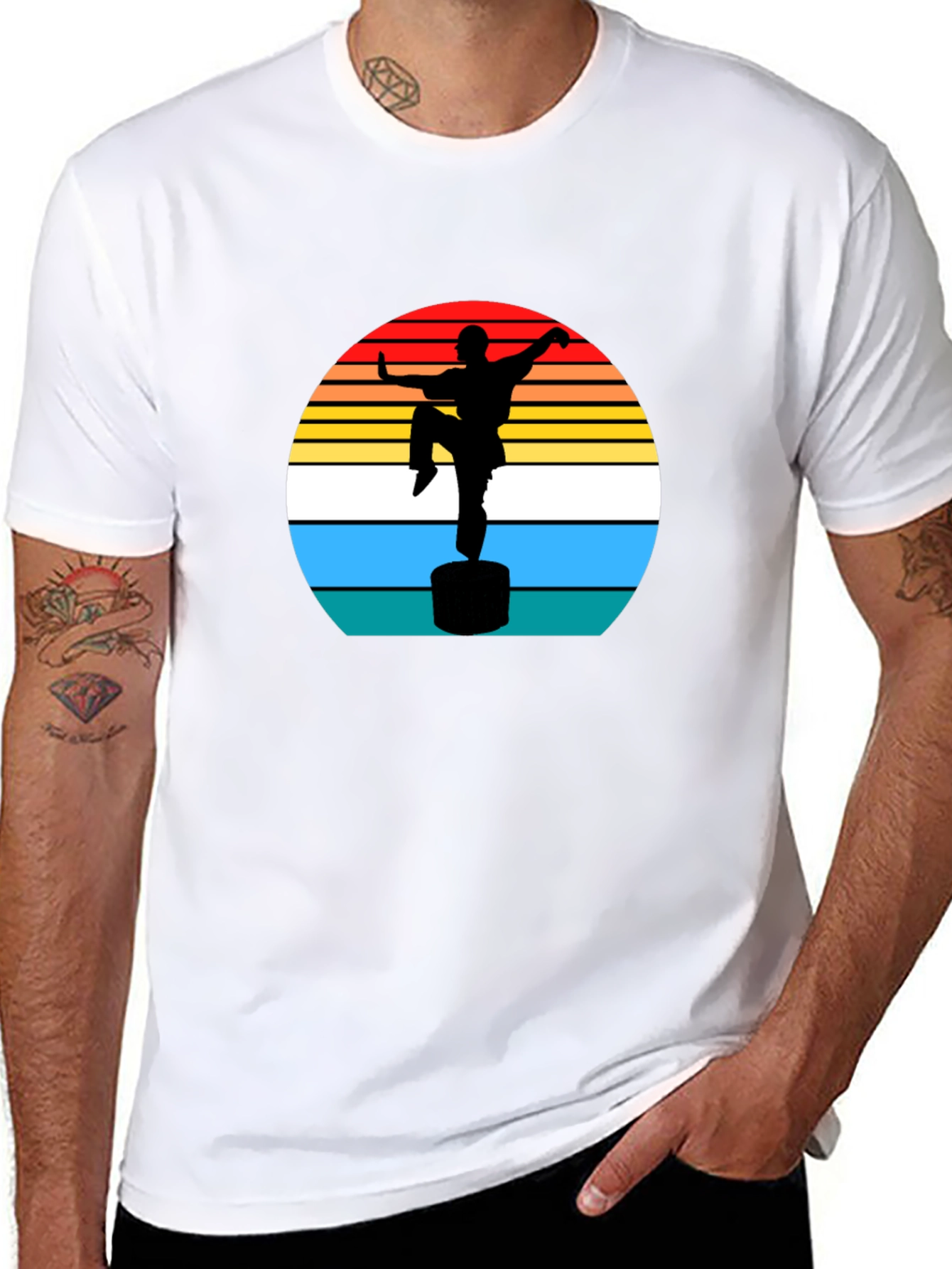 Camiseta Hombre Silueta Kung Fu Retro