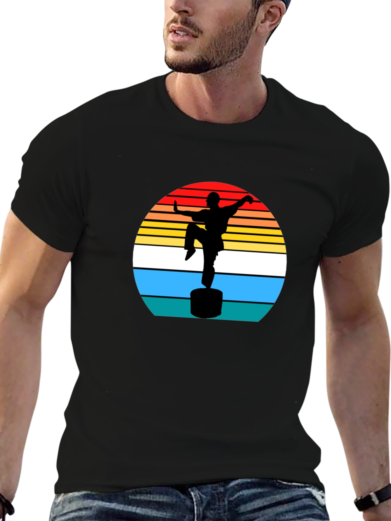 Camiseta Hombre Silueta Kung Fu Retro
