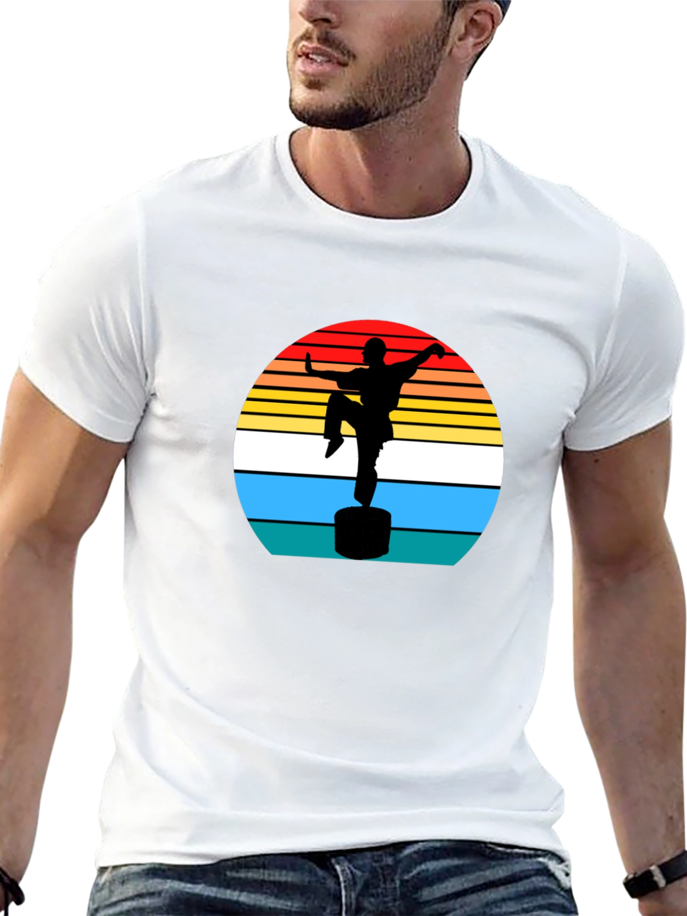 Camiseta Hombre Silueta Kung Fu Retro