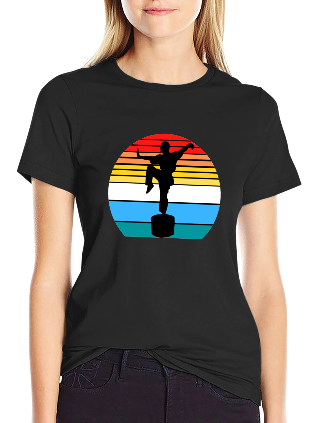 Camiseta Hombre Silueta Kung Fu Retro