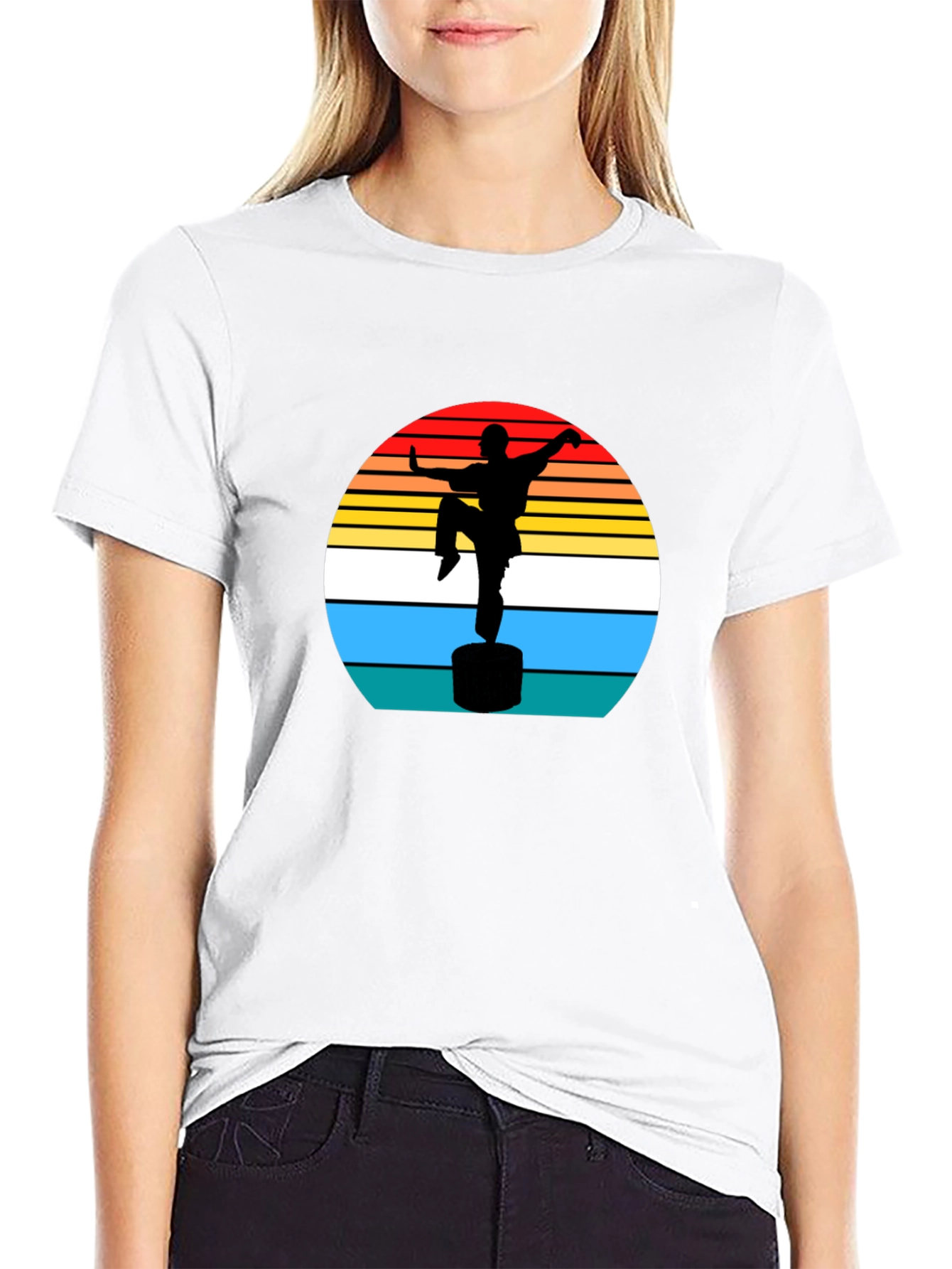 Camiseta Hombre Silueta Kung Fu Retro