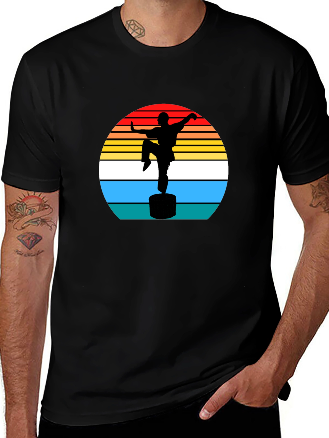 Camiseta Hombre Silueta Kung Fu Retro