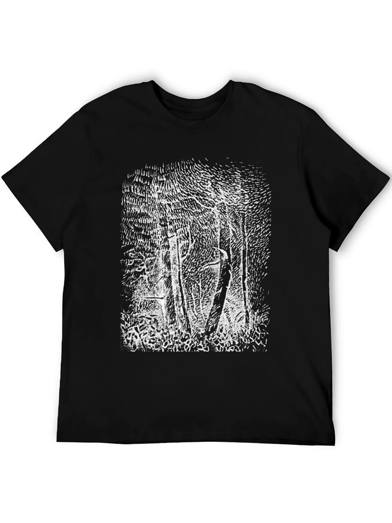 Camiseta Negra con Diseño Bosque Abstracto