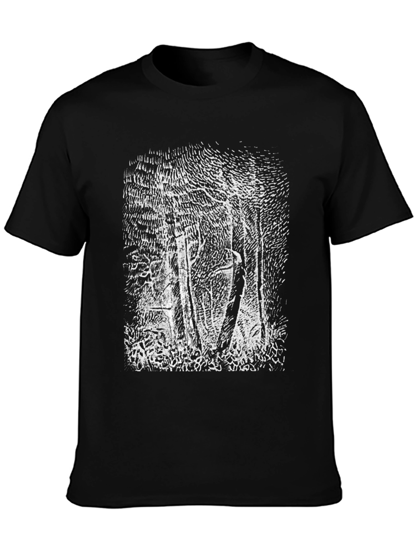 Camiseta Negra con Diseño Bosque Abstracto
