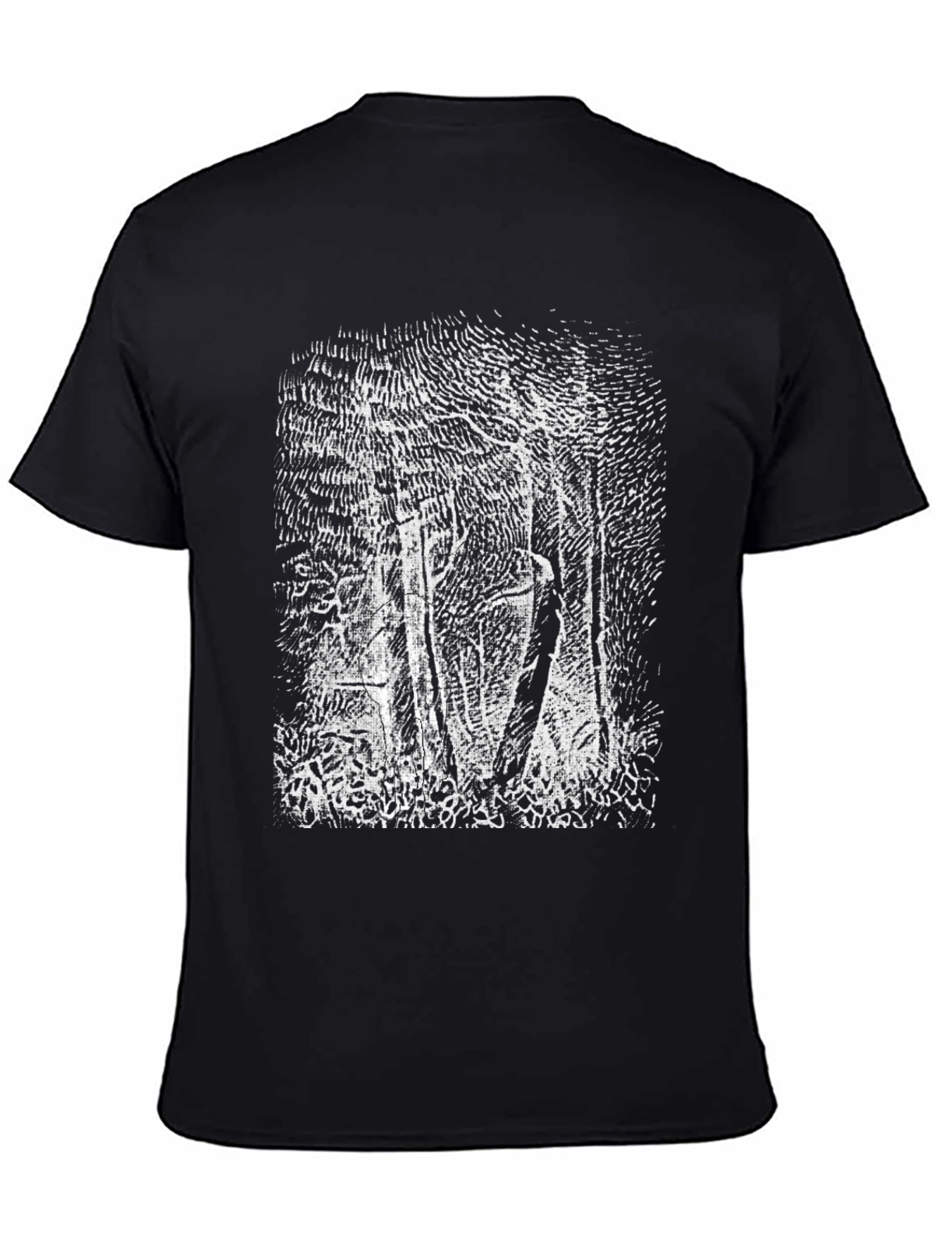 Camiseta Negra con Diseño Bosque Abstracto