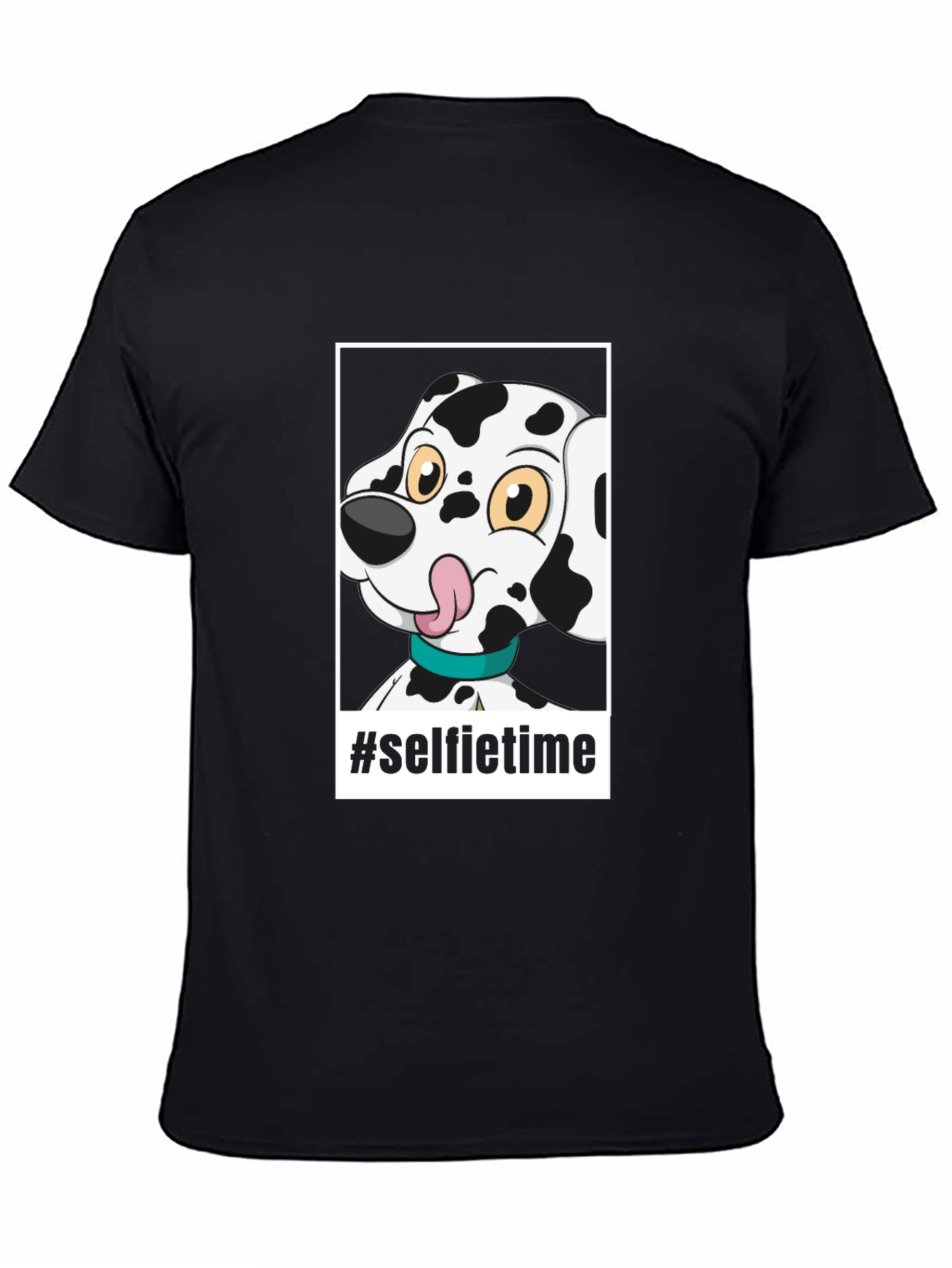 Camiseta Negra con Diseño de Dalmatian Selfie Time