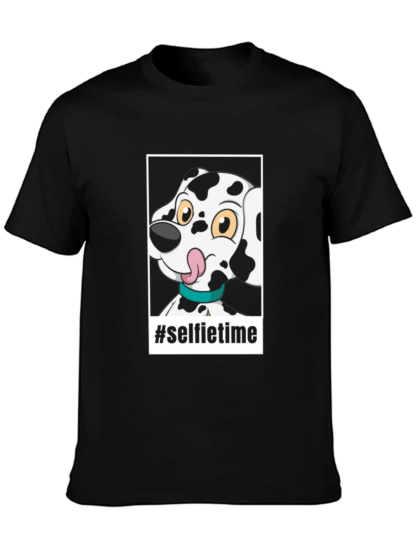 Camiseta Negra con Diseño de Dalmatian Selfie Time