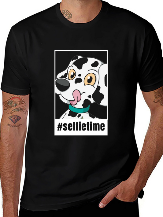 Camiseta Negra con Diseño de Dalmatian Selfie Time