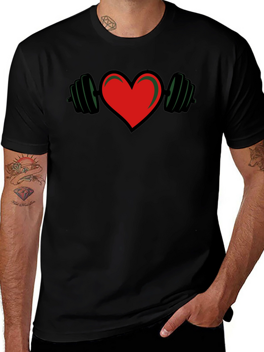 Camiseta Negra Corazón y Pesas - Fitness con Estilo