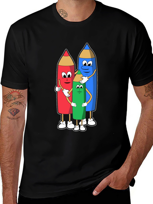 Camiseta Negra con Diseño de Lápices Abrazándose