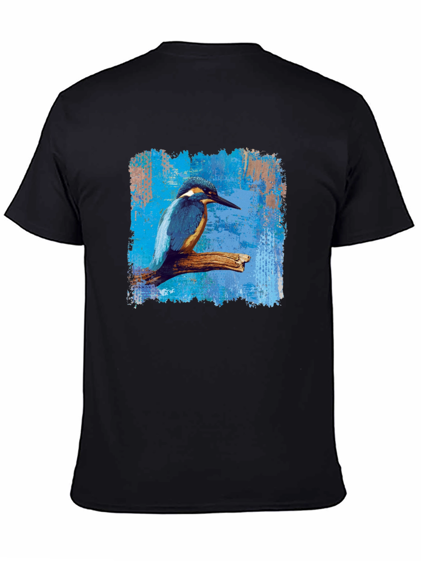 Camiseta Negra con Diseño de Martín Pescador