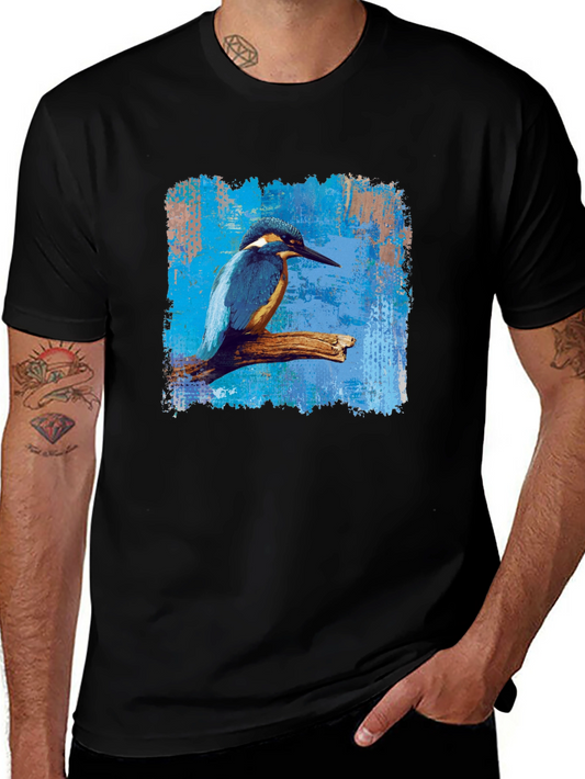Camiseta Negra con Diseño de Martín Pescador