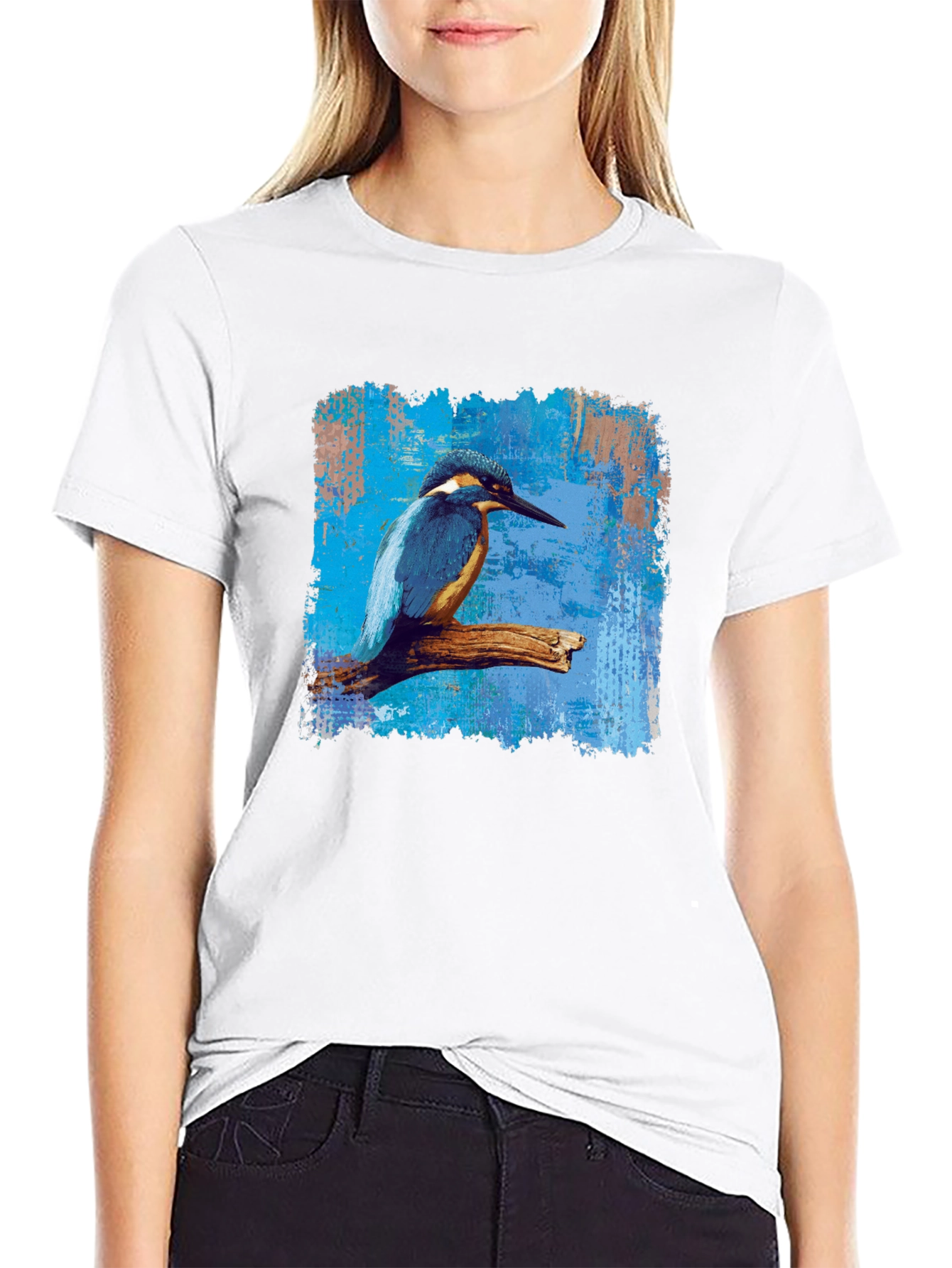 Camiseta Negra con Diseño de Martín Pescador