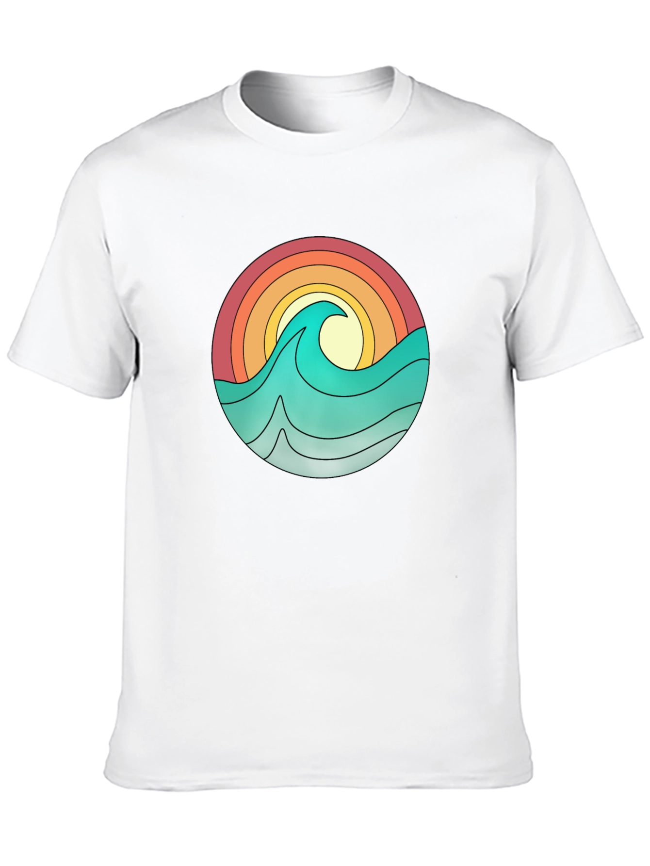 Camiseta Negra con Diseño Olas y Sol
