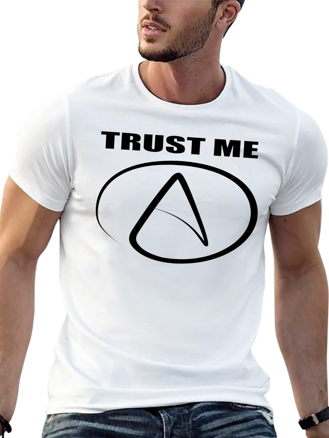 Camiseta Negra Trust Me con Símbolo Ateísta