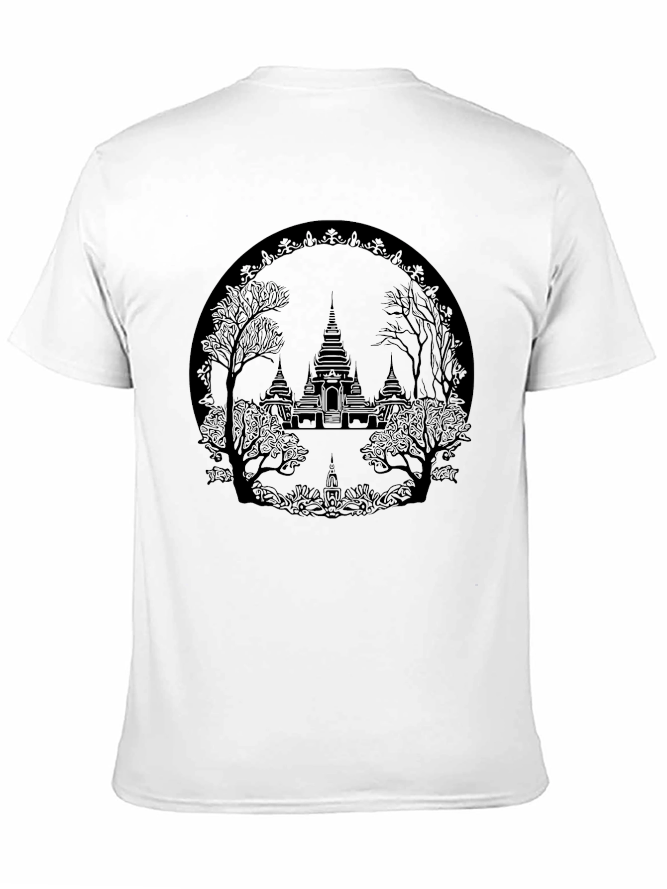 Camiseta Negra con Diseño de Templo Asiático