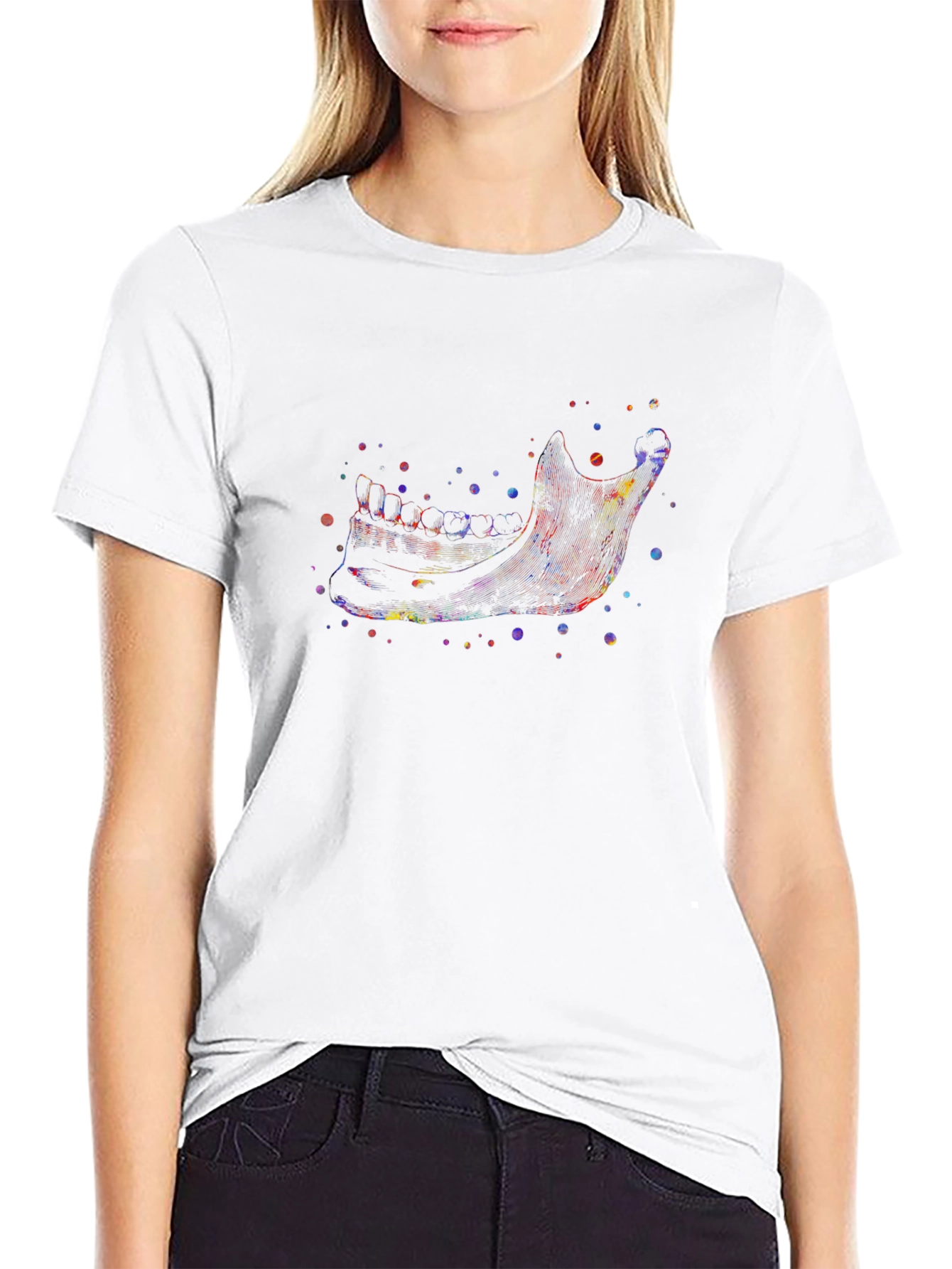 Camiseta Negra con Diseño de Mandíbula Acuarela