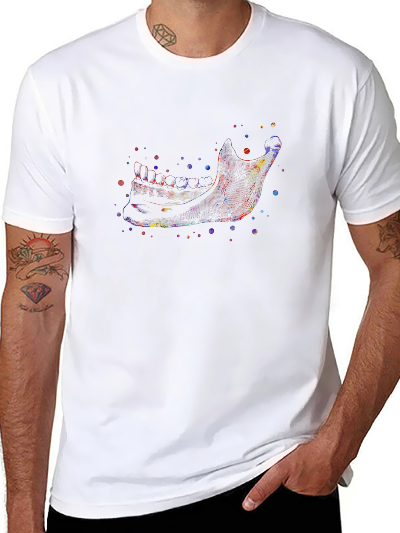 Camiseta Negra con Diseño de Mandíbula Acuarela