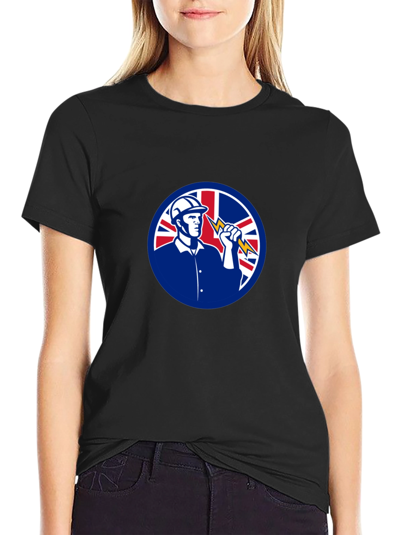 Camiseta Negra Eléctrico con Bandera Reino Unido