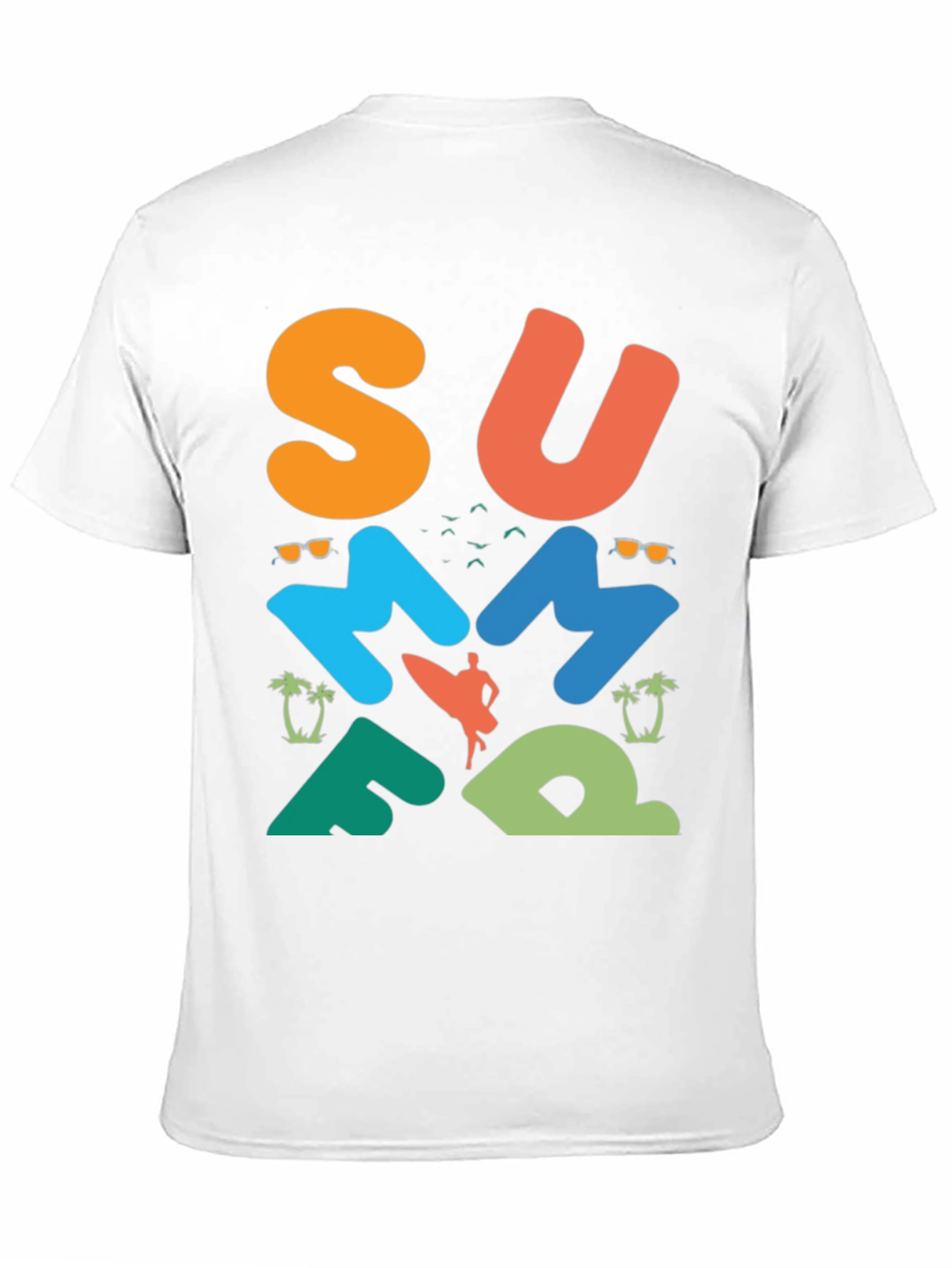 Camiseta negra con diseño veraniego surf