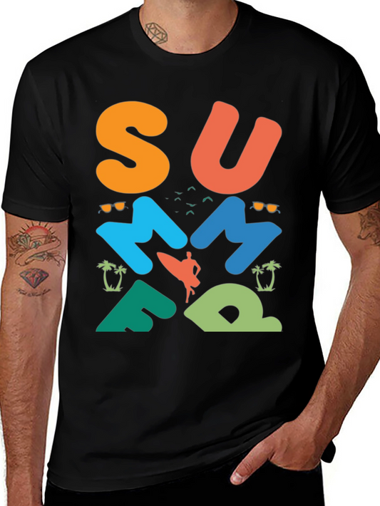 Camiseta negra con diseño veraniego surf