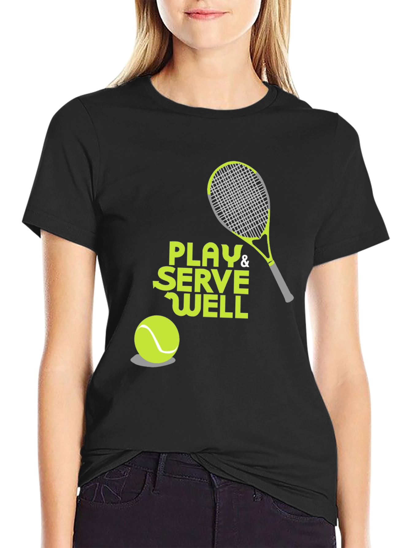 Camiseta Negra Deportiva con Diseño de Tenis