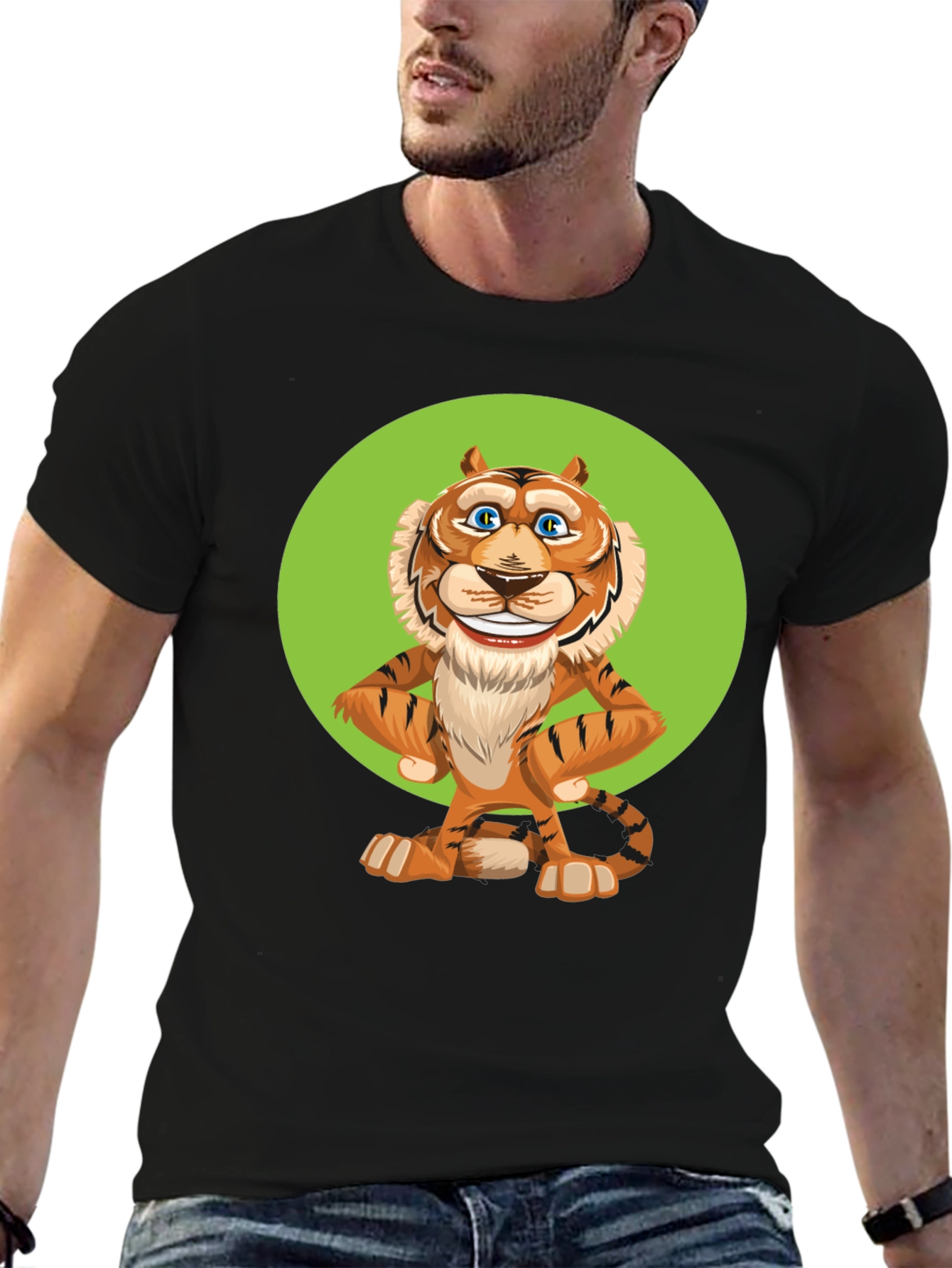 Camiseta Negra con Tigre Caricatura