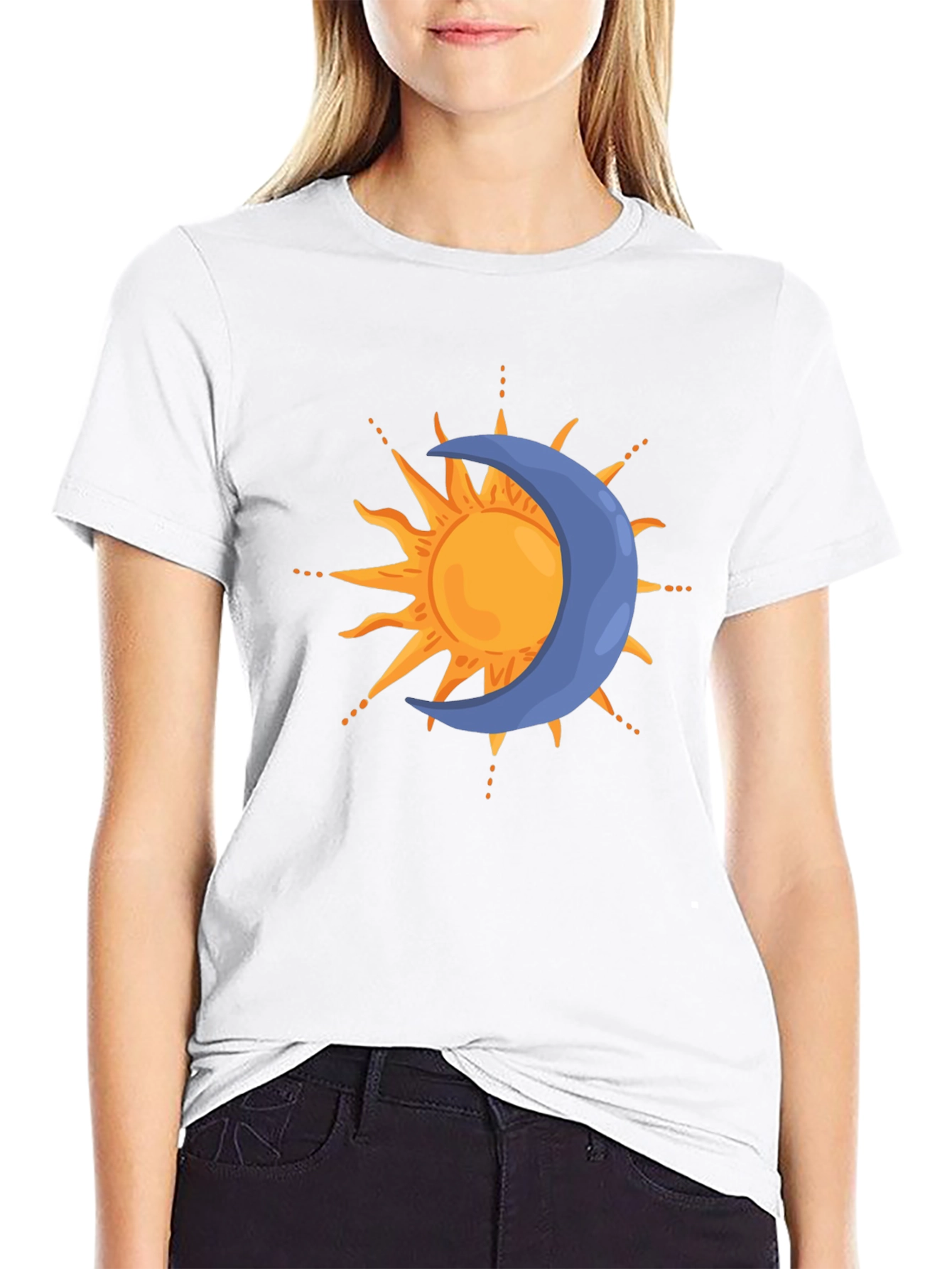 Camiseta Negra Sol y Luna Estilizada para Hombre