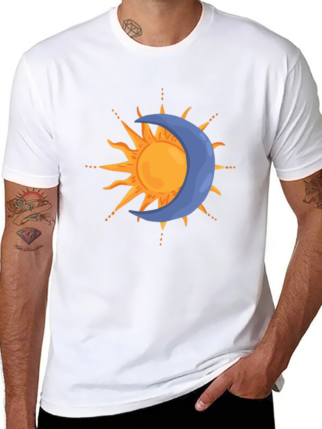 Camiseta Negra Sol y Luna Estilizada para Hombre
