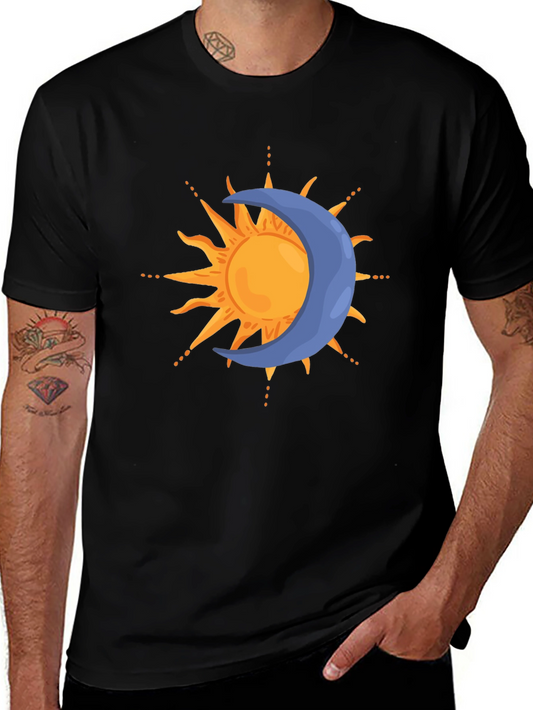 Camiseta Negra Sol y Luna Estilizada para Hombre