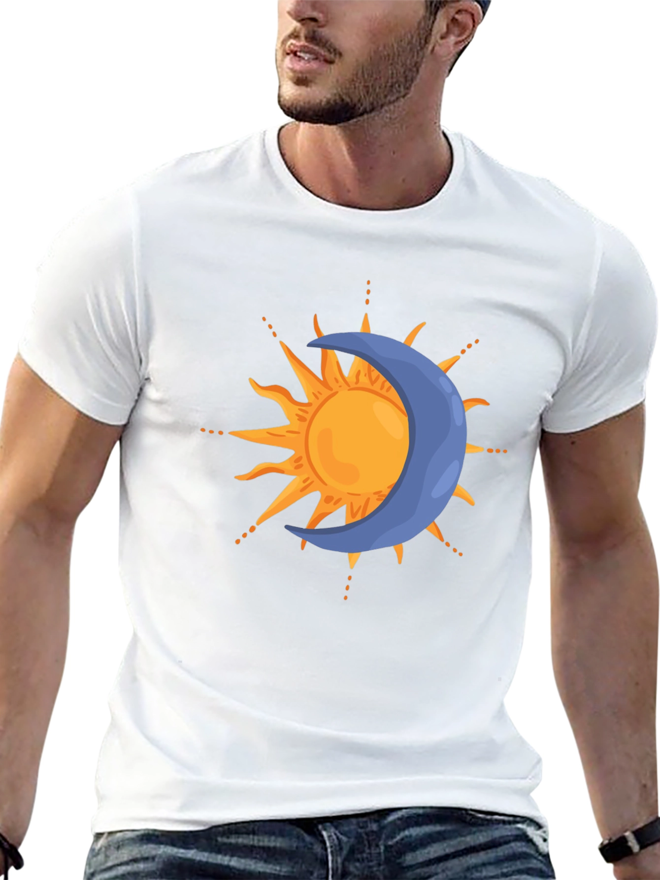 Camiseta Negra Sol y Luna Estilizada para Hombre
