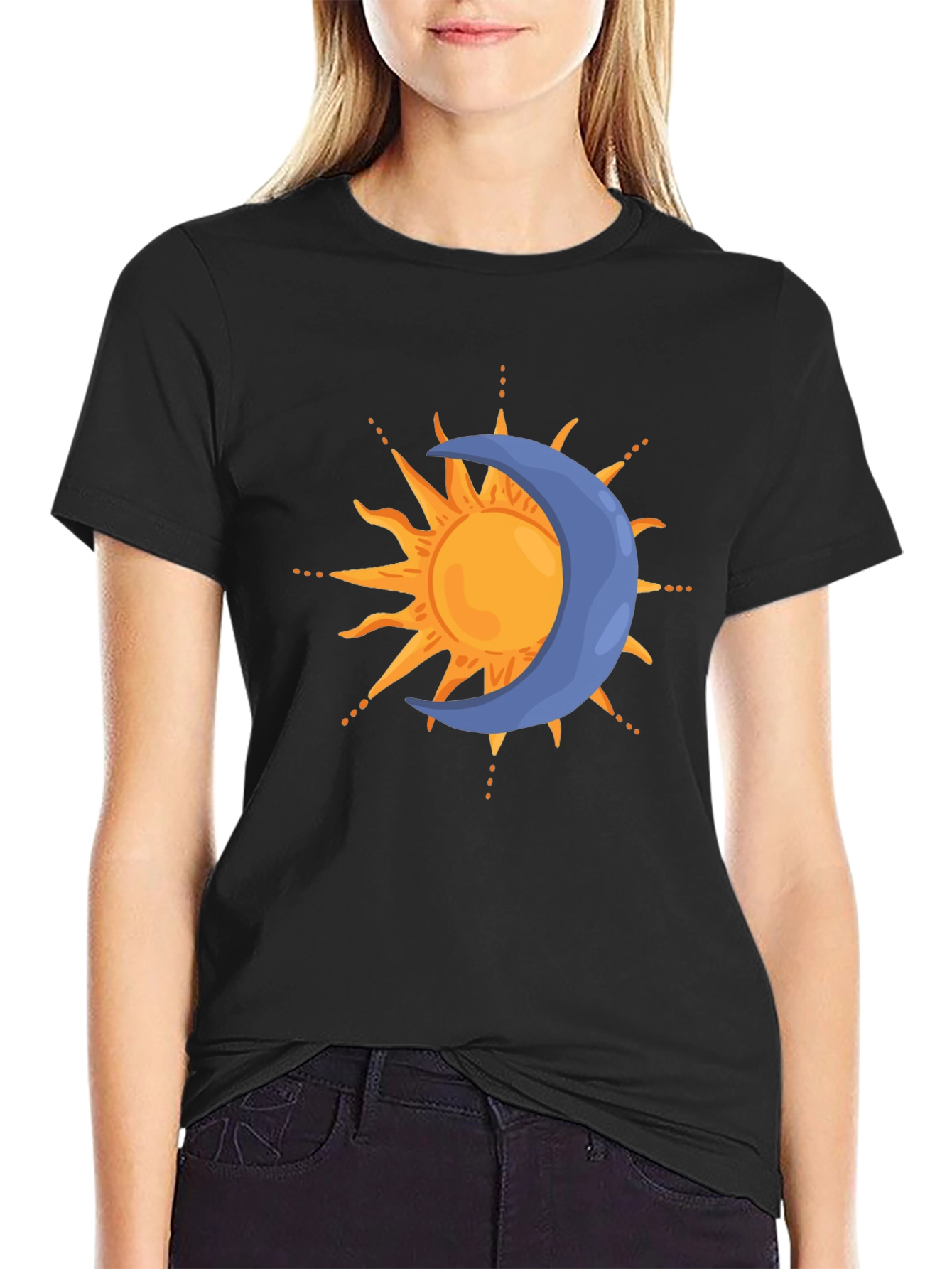 Camiseta Negra Sol y Luna Estilizada para Hombre