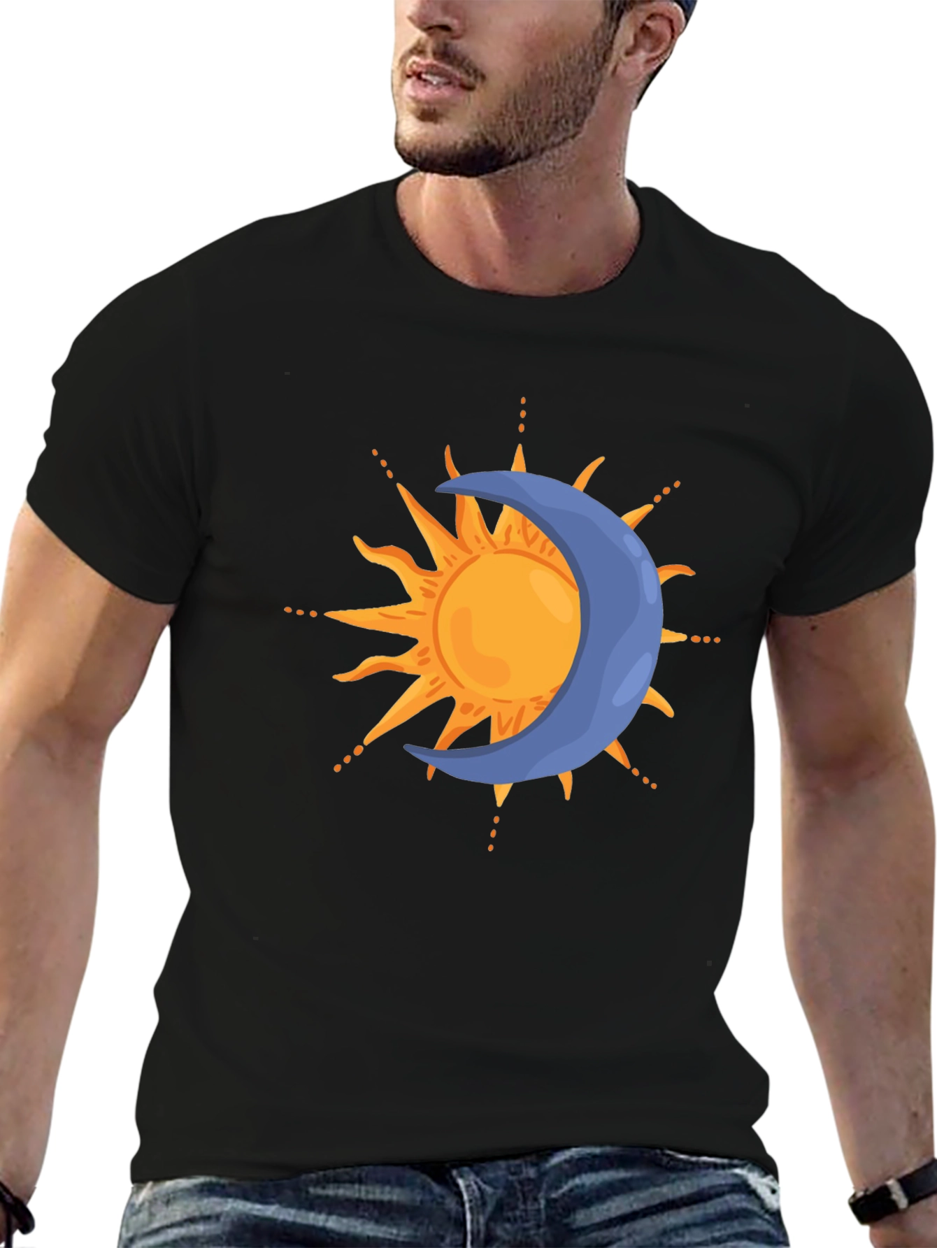 Camiseta Negra Sol y Luna Estilizada para Hombre