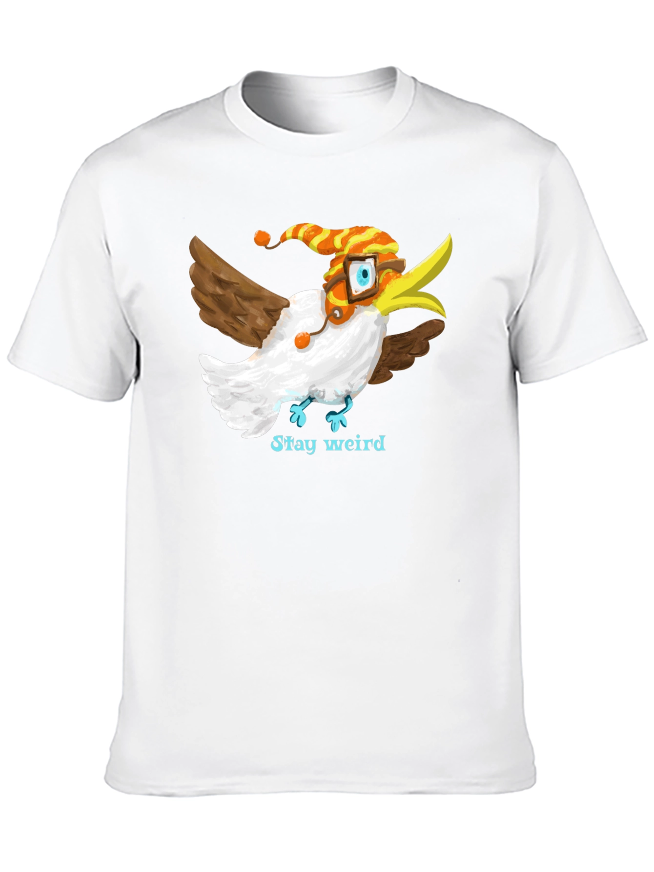Camiseta Negra con Estampado de Pájaro Divertido