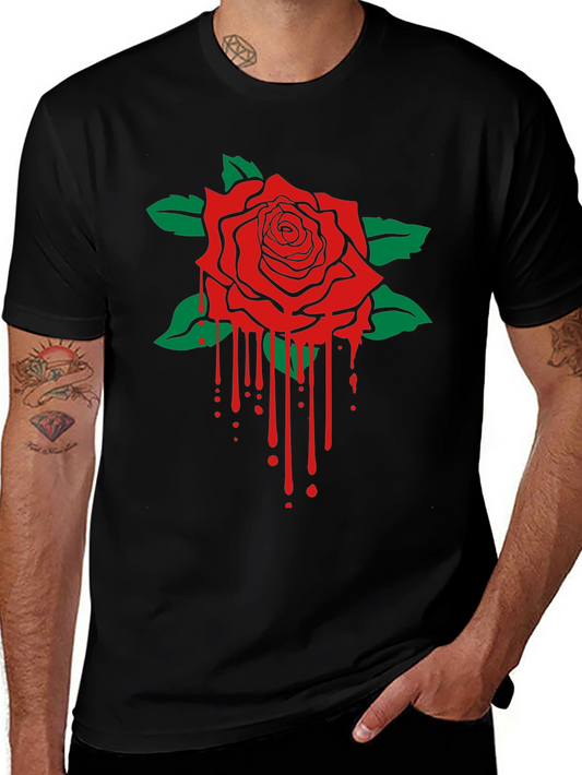 Camiseta Negra con Rosa Roja