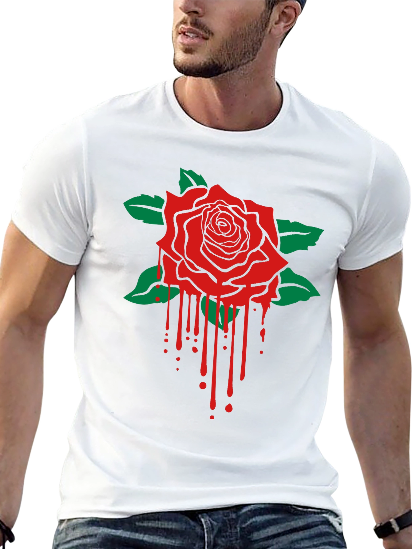 Camiseta Negra con Rosa Roja