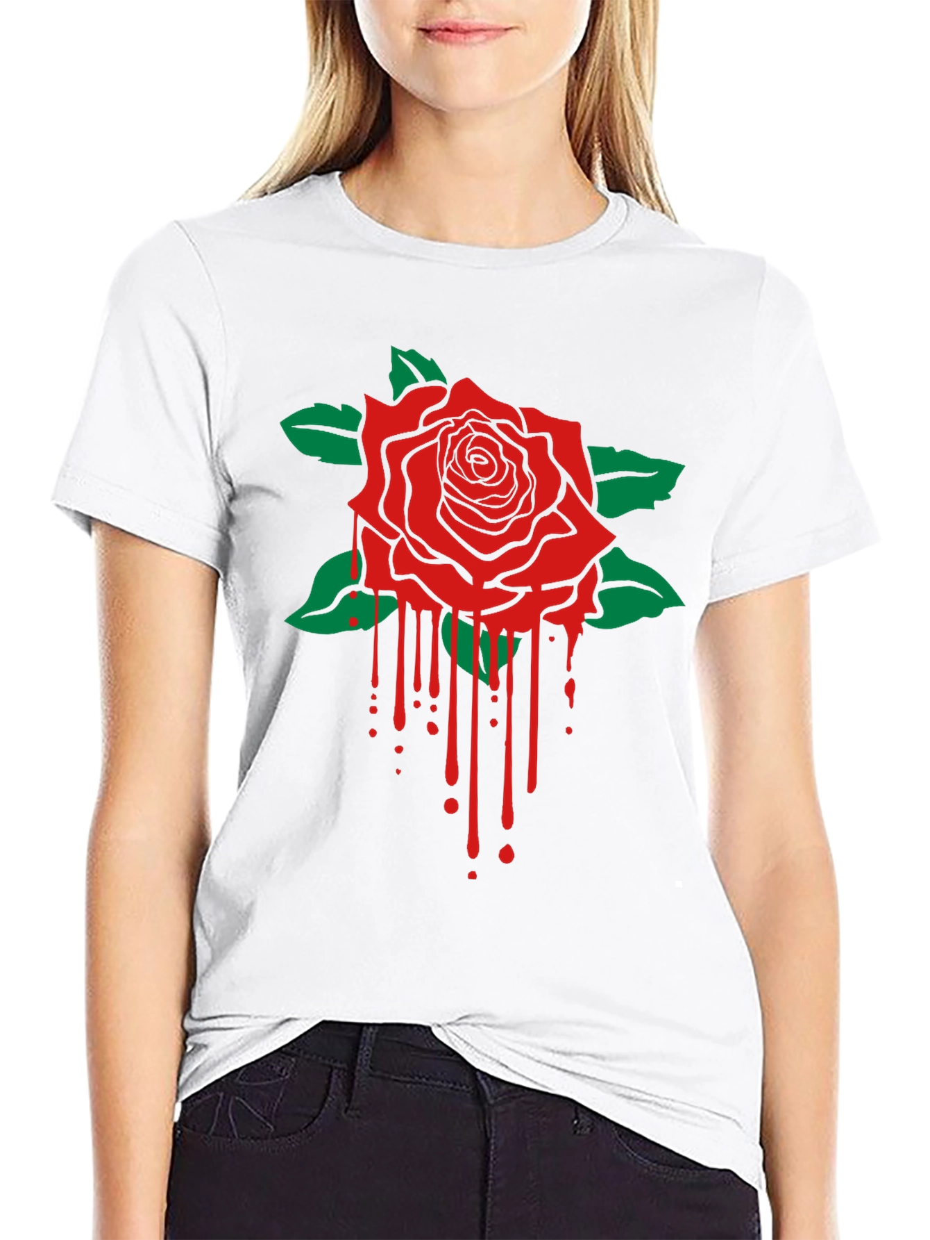Camiseta Negra con Rosa Roja