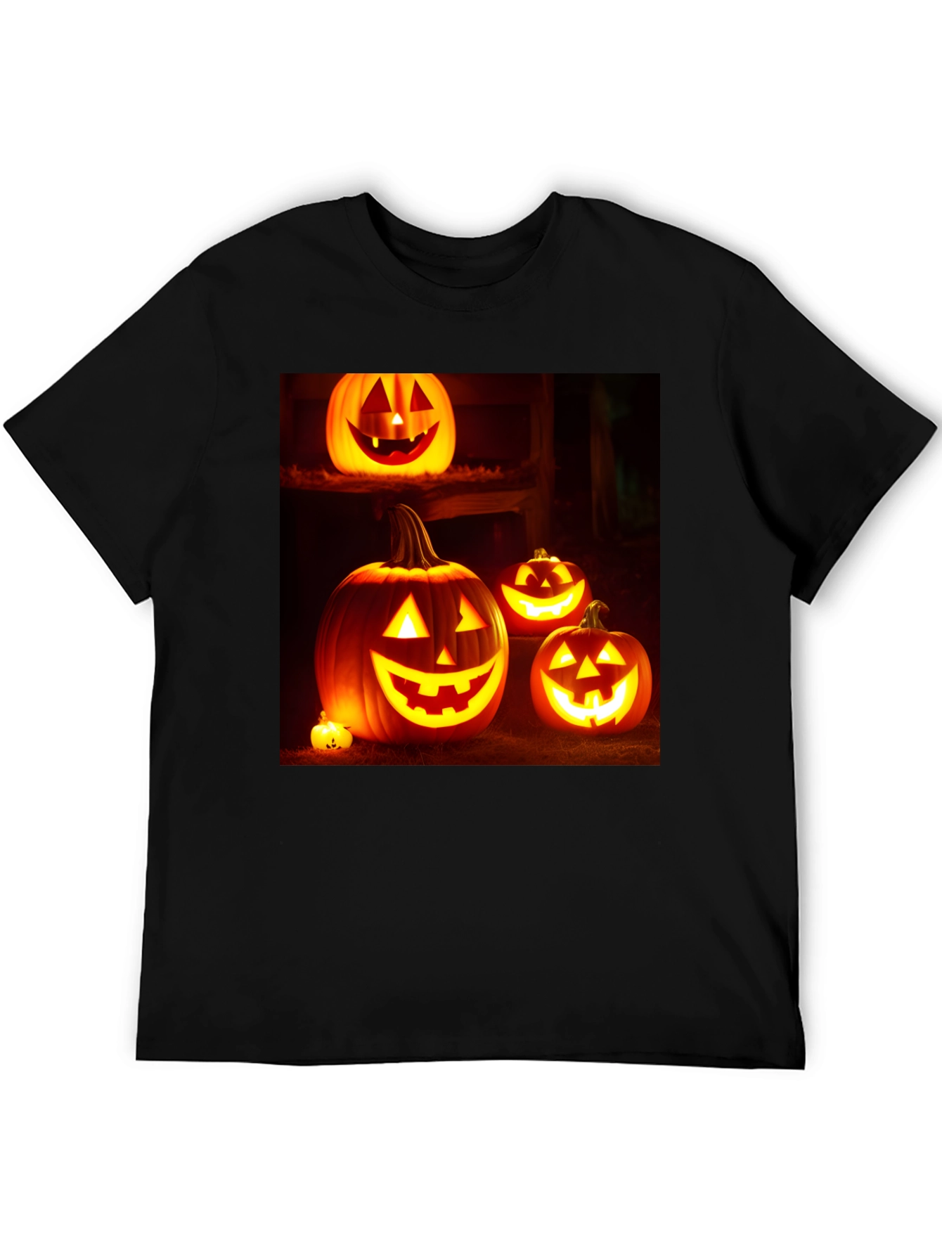 Camiseta Negra con Diseño de Calabazas Halloween