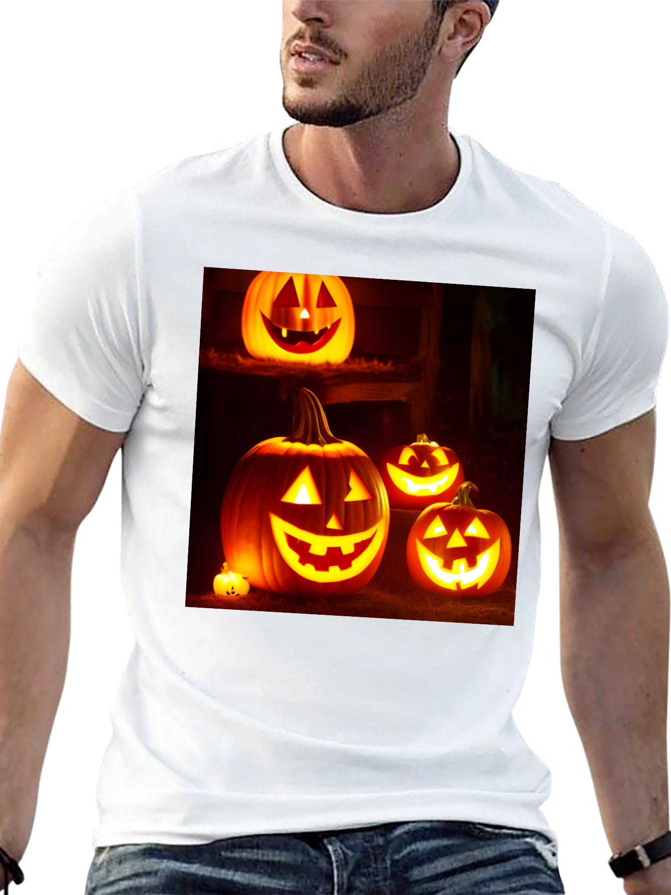 Camiseta Negra con Diseño de Calabazas Halloween