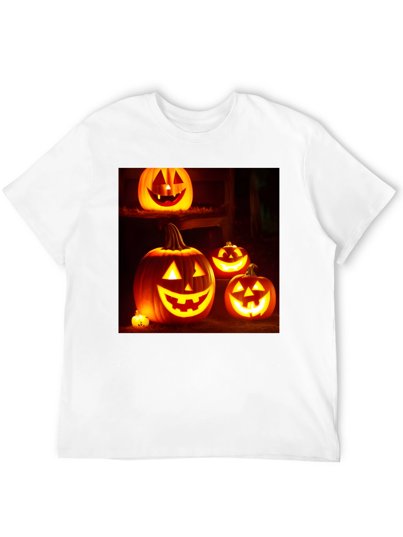 Camiseta Negra con Diseño de Calabazas Halloween