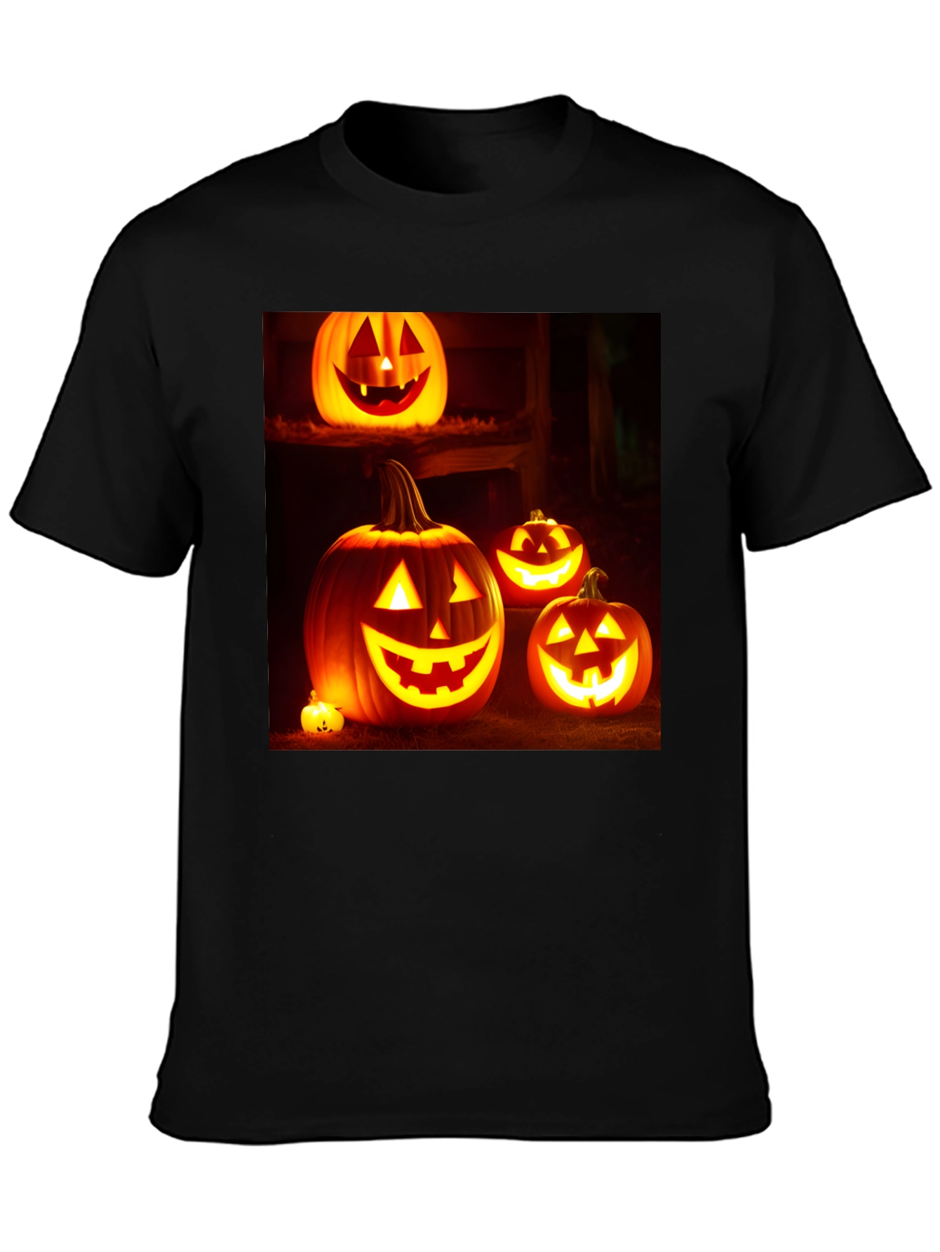 Camiseta Negra con Diseño de Calabazas Halloween