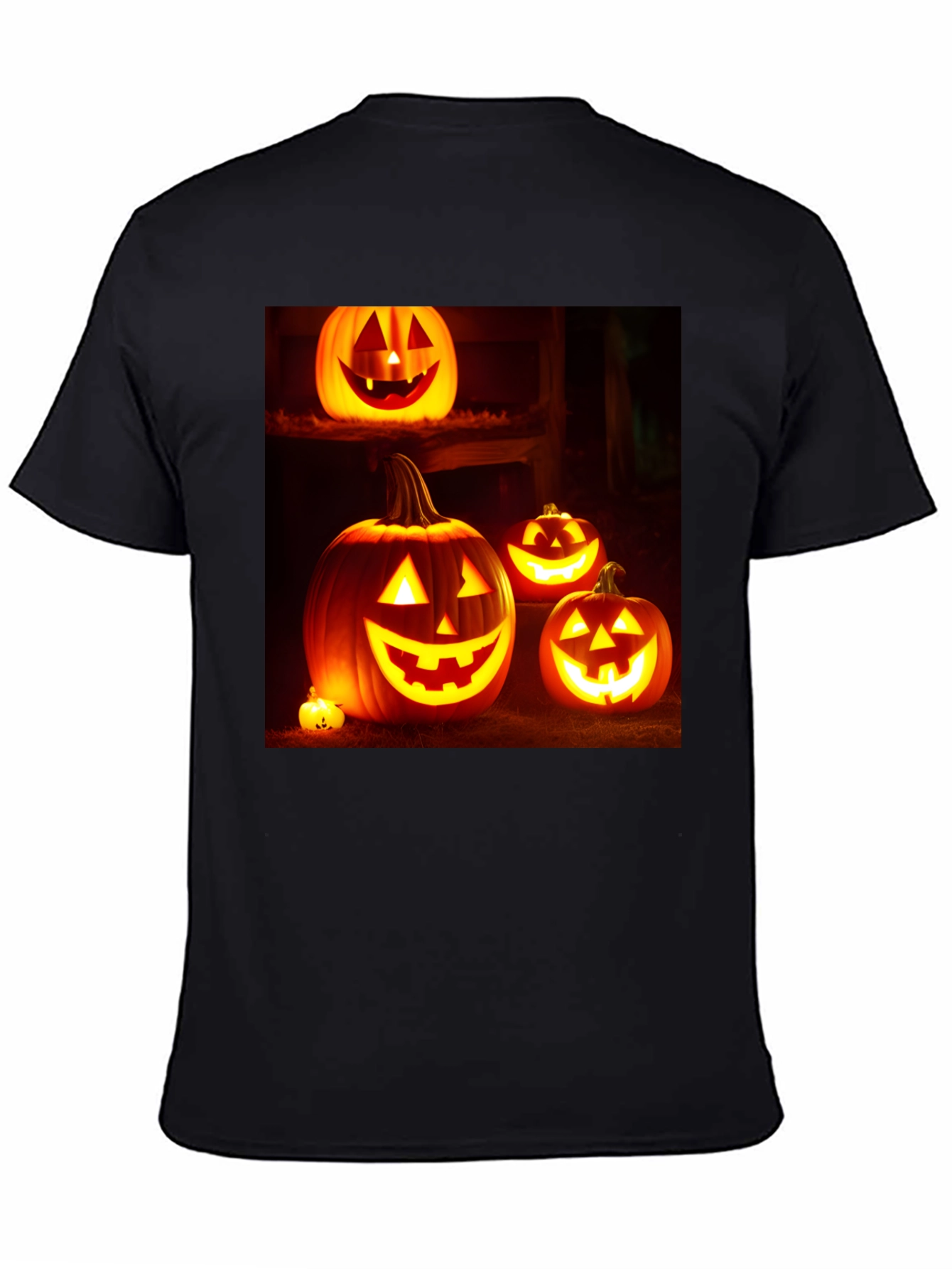 Camiseta Negra con Diseño de Calabazas Halloween