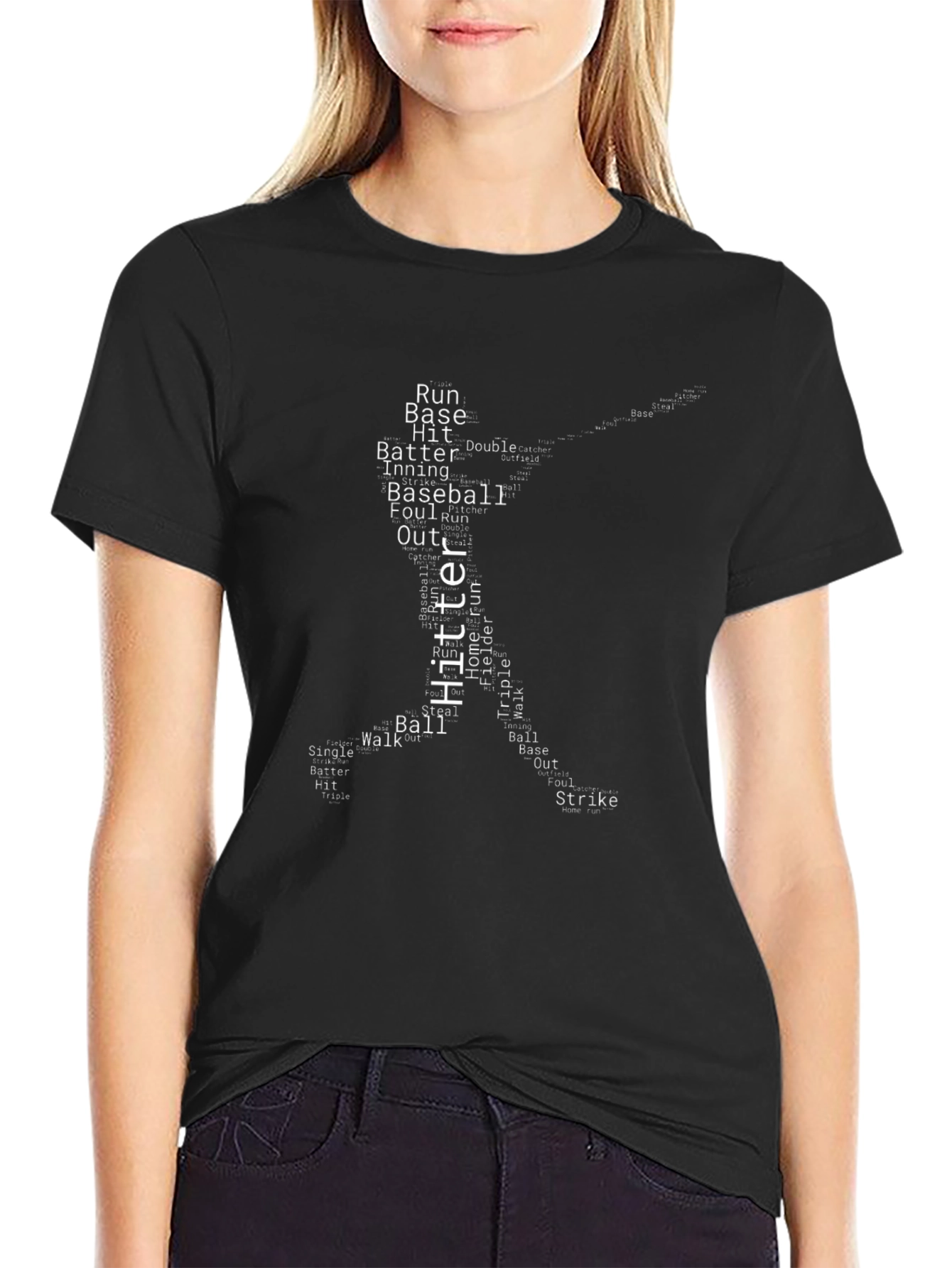 Camiseta Negra Beisbol Palabras Deportivas